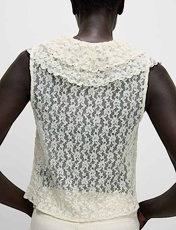 Lace V-Neck Tie Detail Ruffle Top
