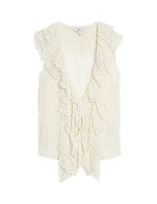 Lace V-Neck Tie Detail Ruffle Top