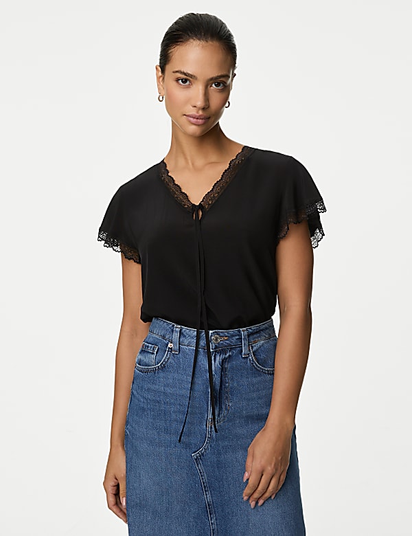 V-Neck Frill Detail Top