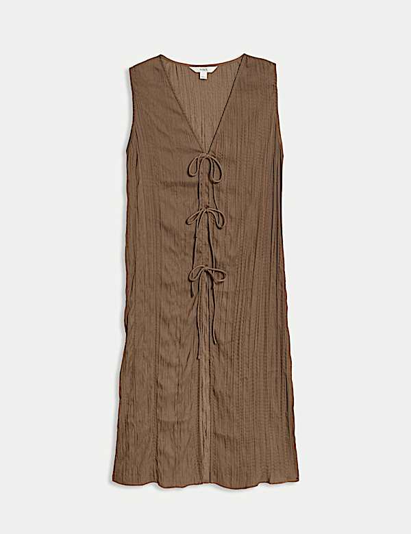 Textured Tie Front Longline Top - ID