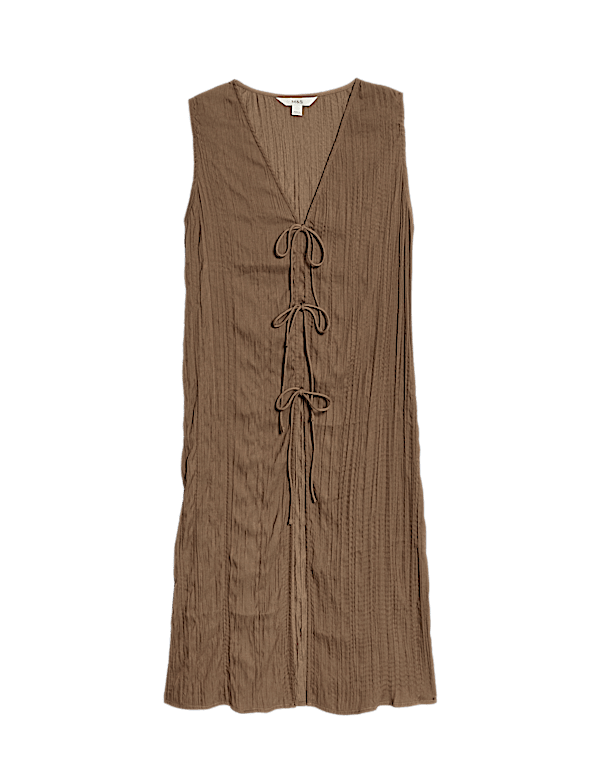 Textured Tie Front Longline Top