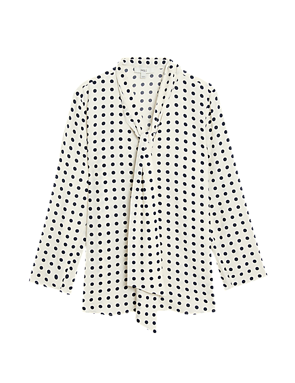 Polka Dot Scarf Neck Blouse