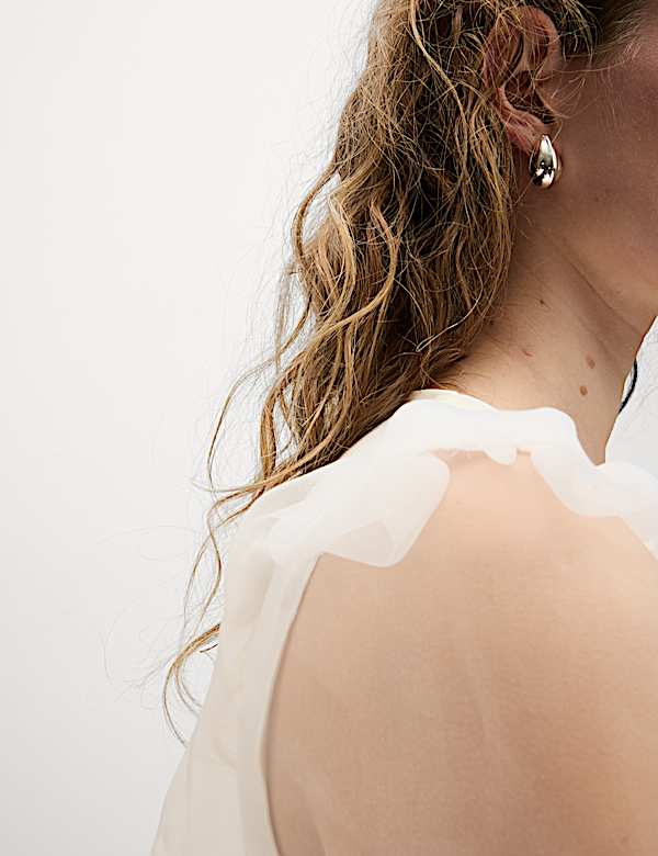 Organza V-Neck Puff Sleeve Top - JO