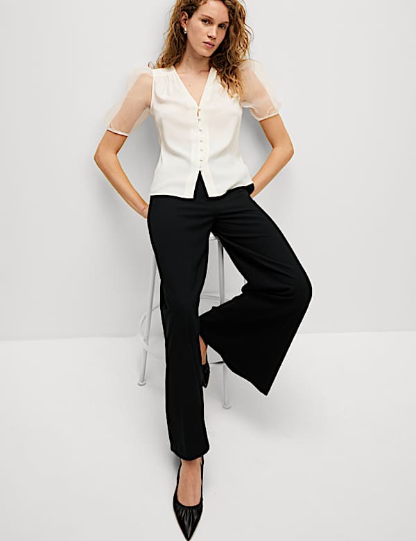 Organza V-Neck Puff Sleeve Top - JO