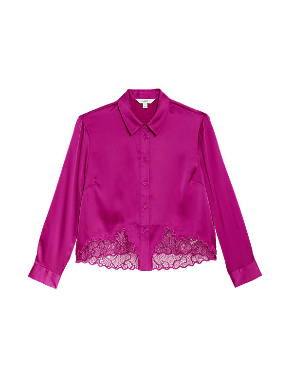 Satin Button Through Lace Detail Shirt