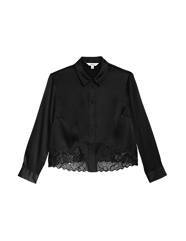 Satin Button Through Lace Detail Shirt