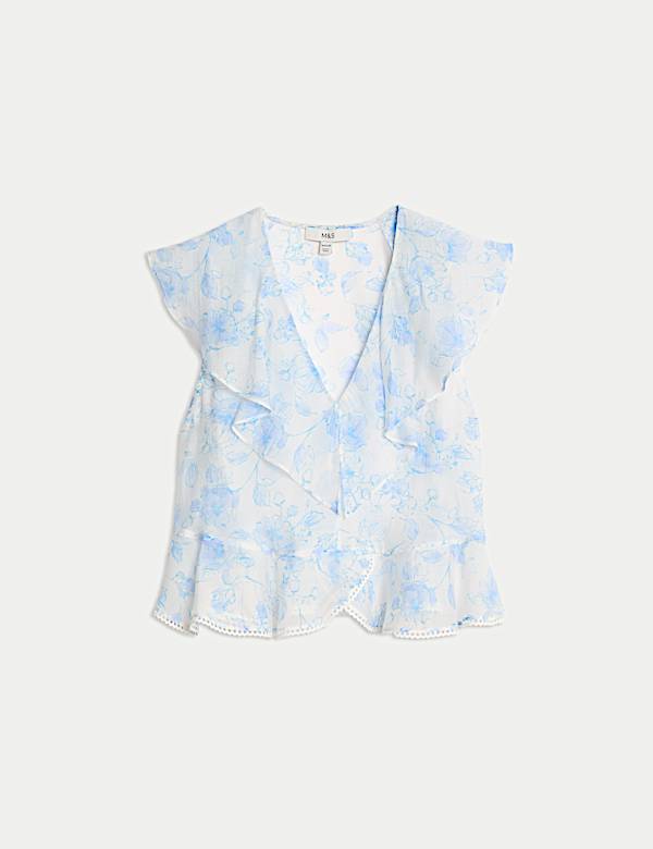 Lyocell Rich Floral Frill Detail Top - FI