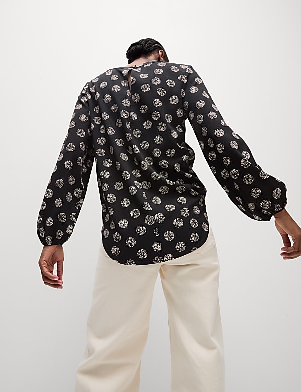 Blus kerah V Bermotif - ID