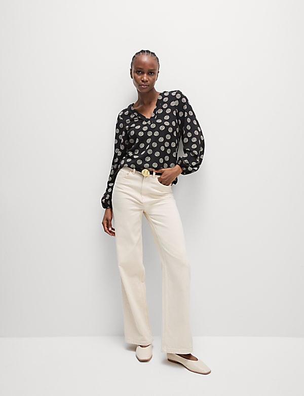Printed V-Neck Blouse