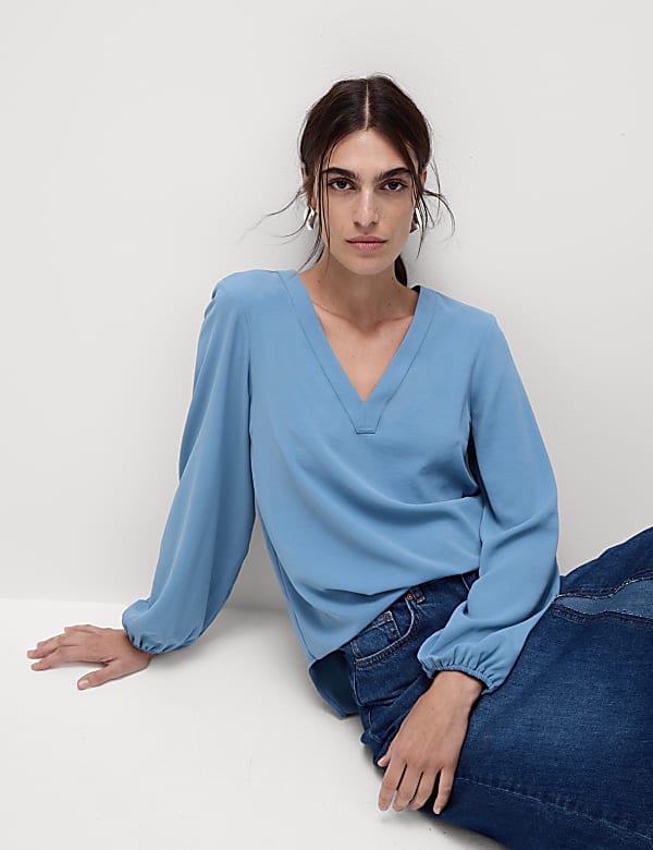V-Neck Popover Blouse