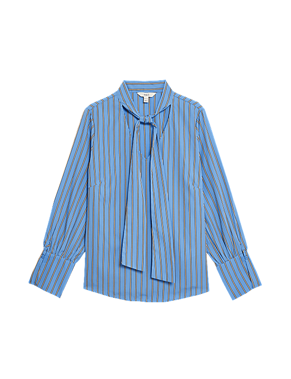 Pure Cotton Striped Tie Neck Shirt