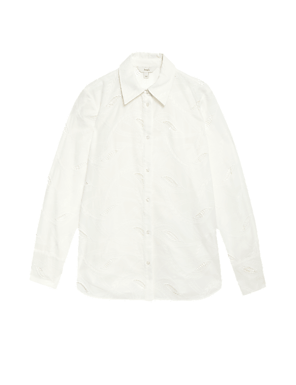 Pure Cotton Broderie Collared Shirt
