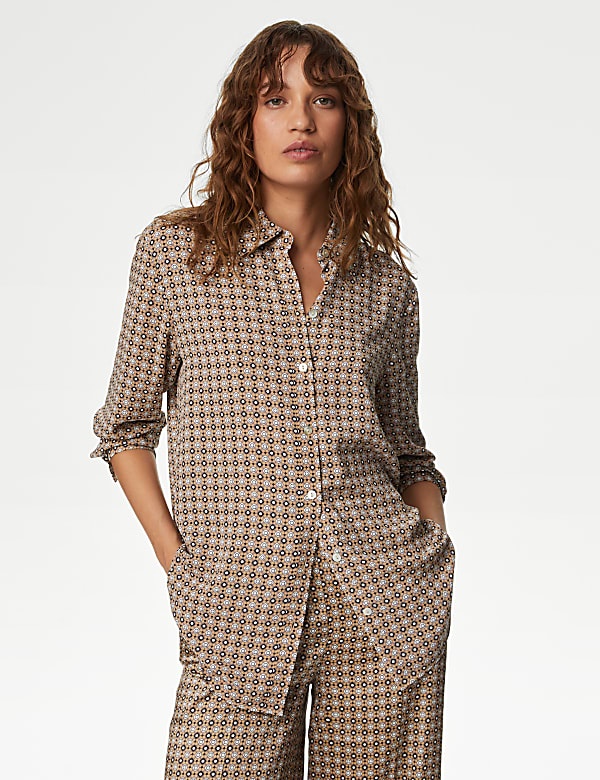 Printed Collared Button Through Blouse
