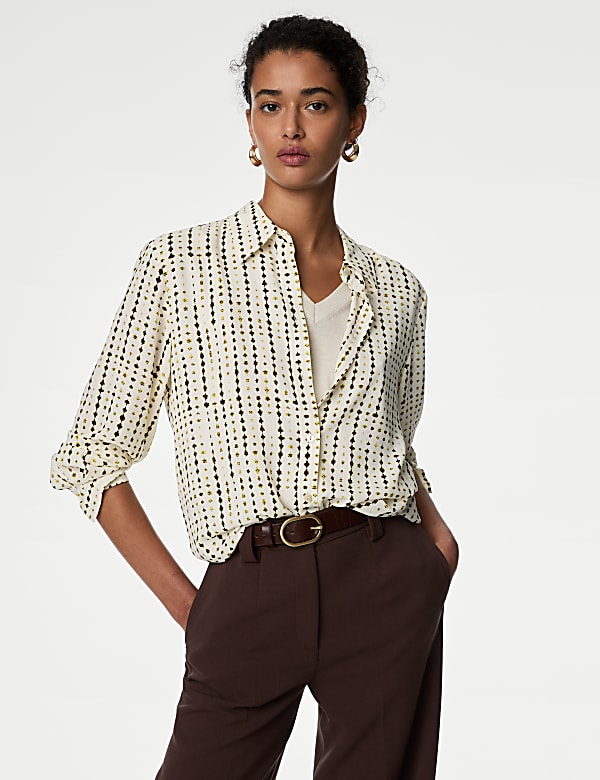 Printed Collared Button Through Blouse