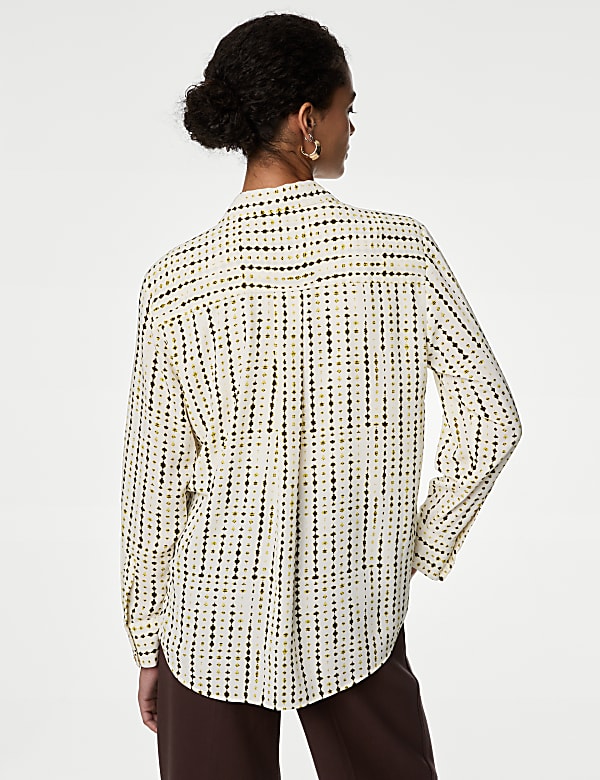 Printed Collared Button Through Blouse