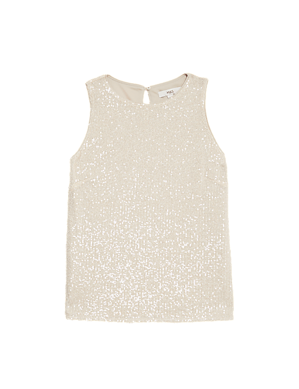 Sequin Round Neck Sleeveless Top