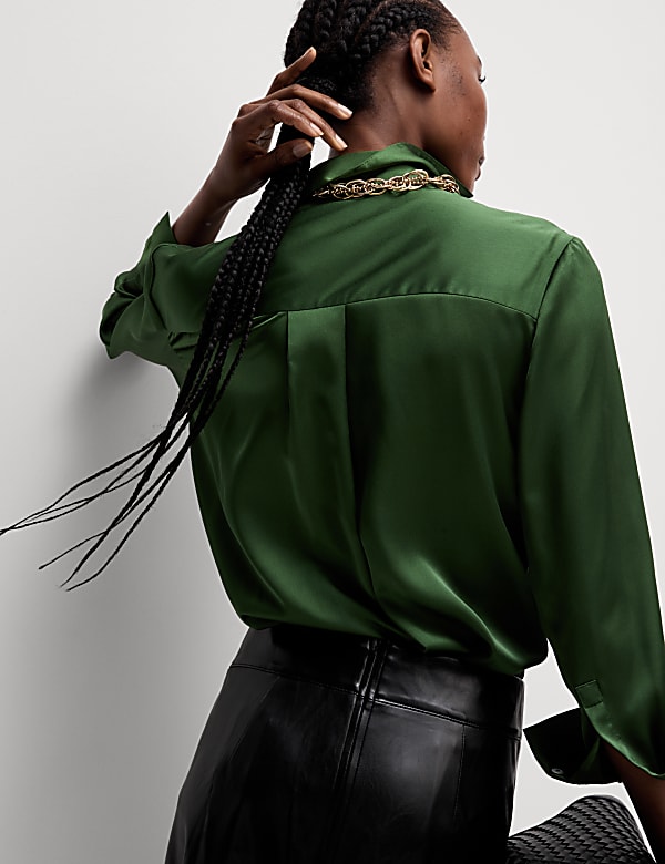 Satin Collared Button Through Shirt