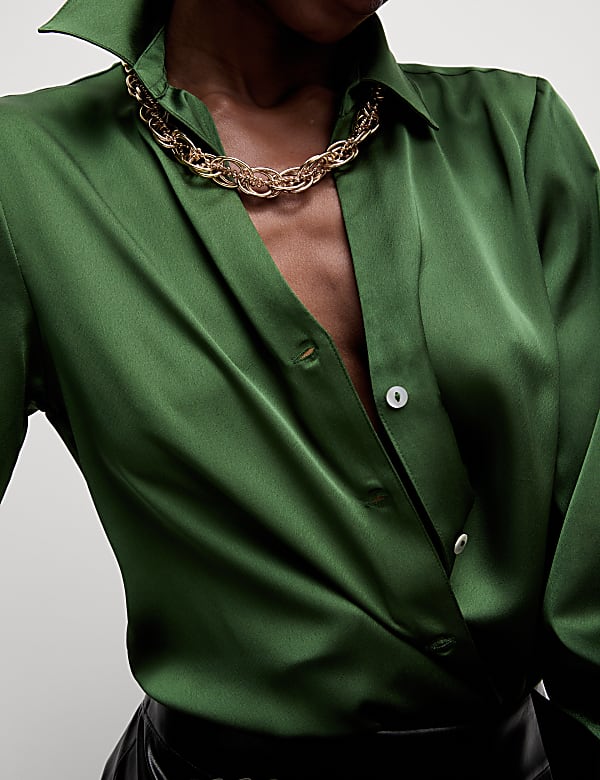 Satin Collared Button Through Shirt