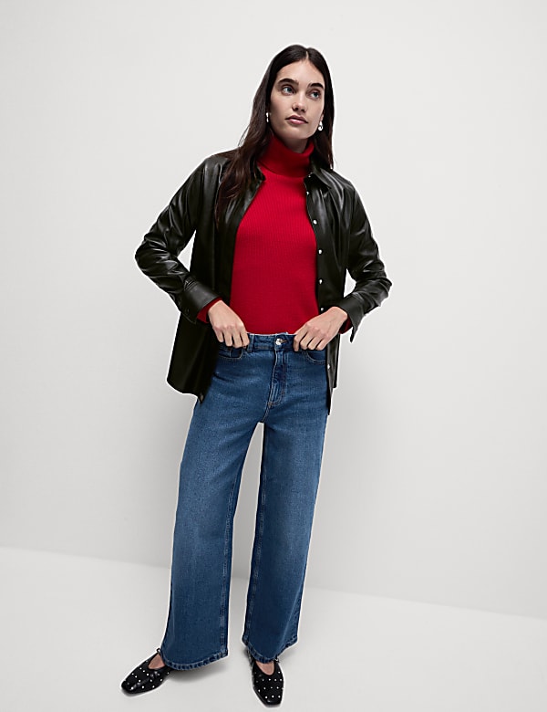 Black faux leather shirt womens top