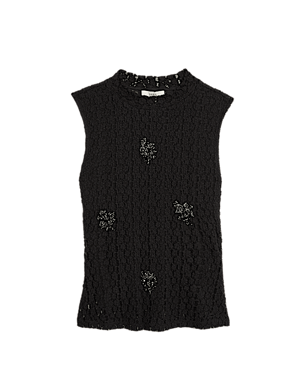 Embellished Lace Jersey Top