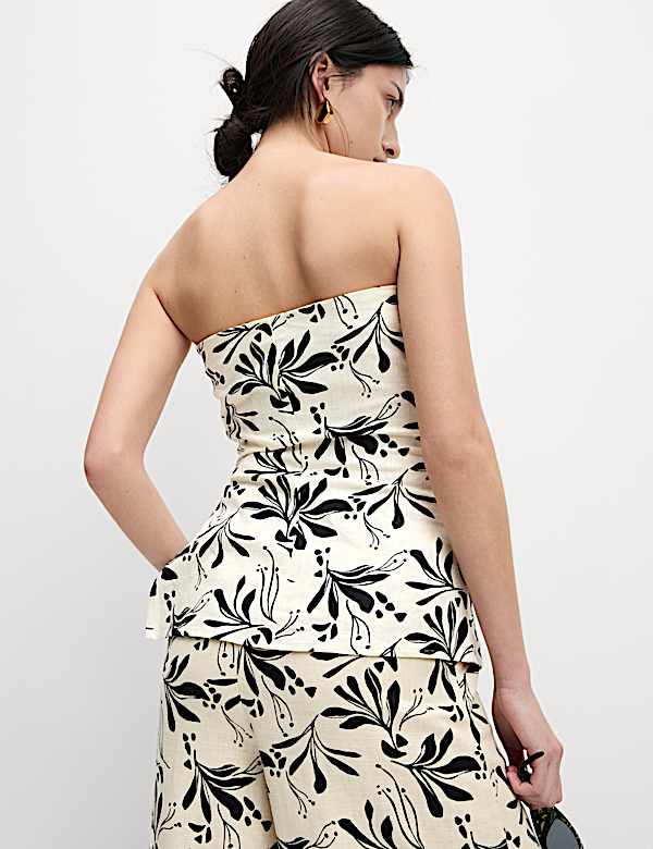 Linen Blend Printed Bandeau Top