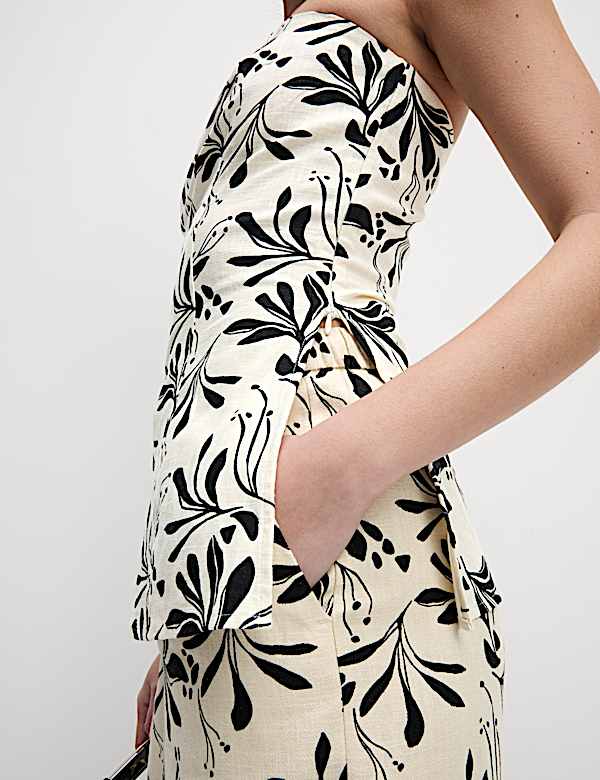 Linen Blend Printed Bandeau Top