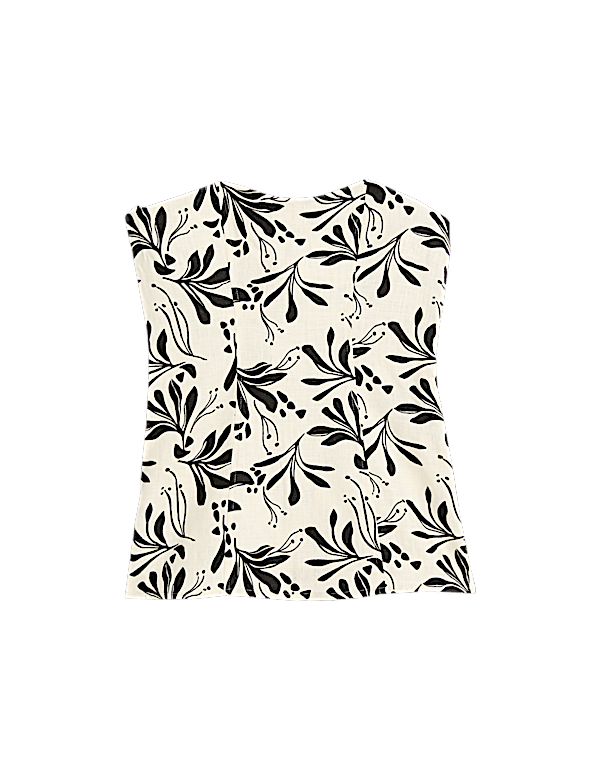 Linen Blend Printed Bandeau Top