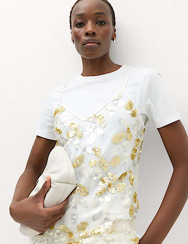 Sequin V-Neck Longline Cami Top - BN