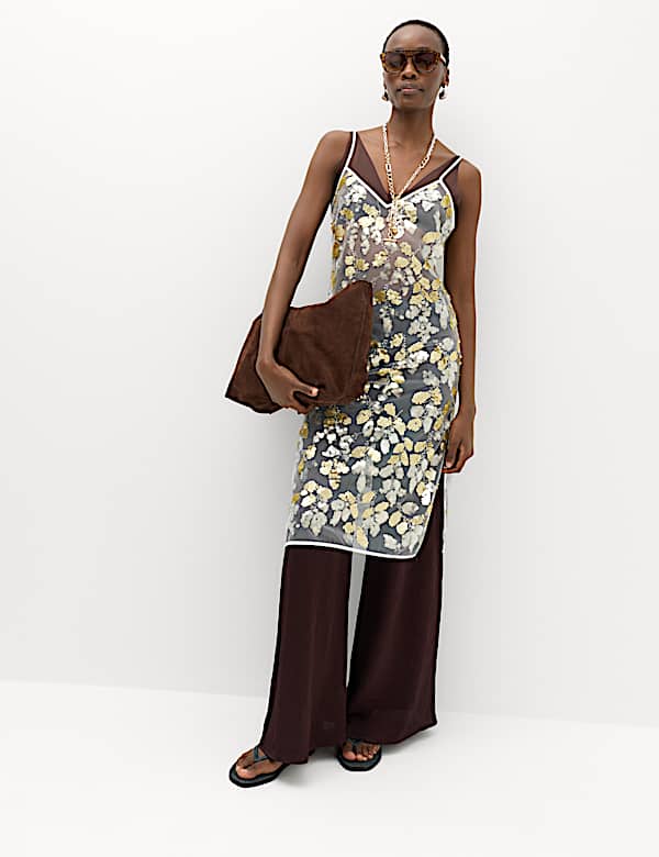 Sequin V-Neck Longline Cami Top - BN