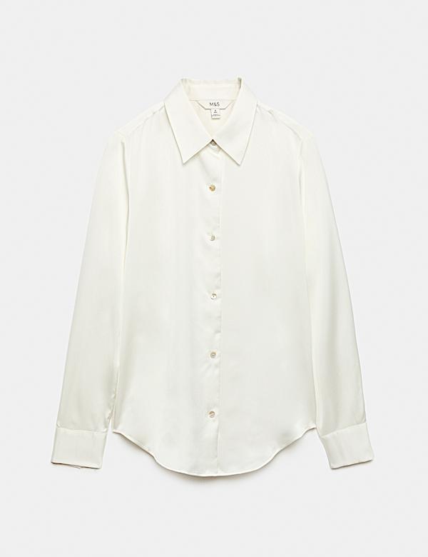 Chemise en satin boutonn&eacute;e &agrave; encolure - LU