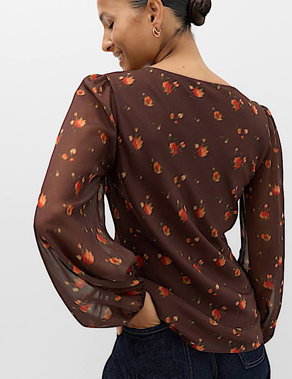 Printed V Neck Fitted Top - AL