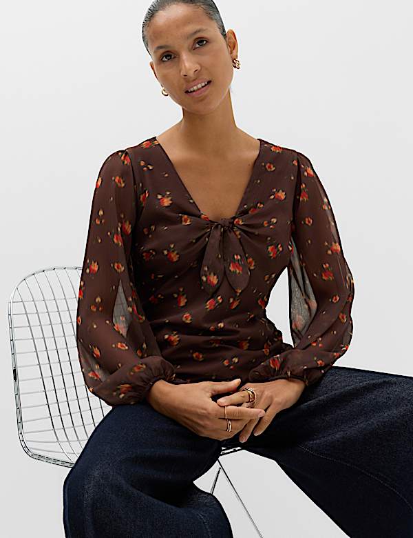 Printed V Neck Fitted Top - AL