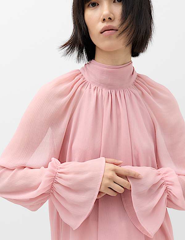 Draped Tie Neck Longline Blouse - RS