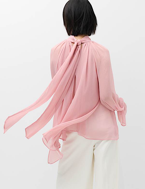 Draped Tie Neck Longline Blouse - RS