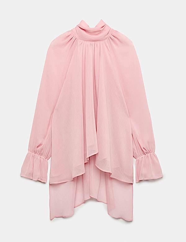 Draped Tie Neck Longline Blouse - RS