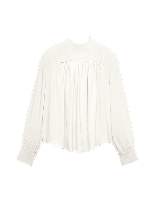 High Neck Blouson Sleeve Blouse