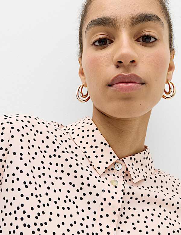 Polka Dot Printed Collared Shirt