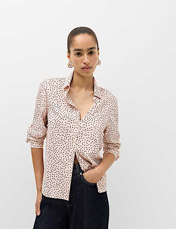 Polka Dot Printed Collared Shirt