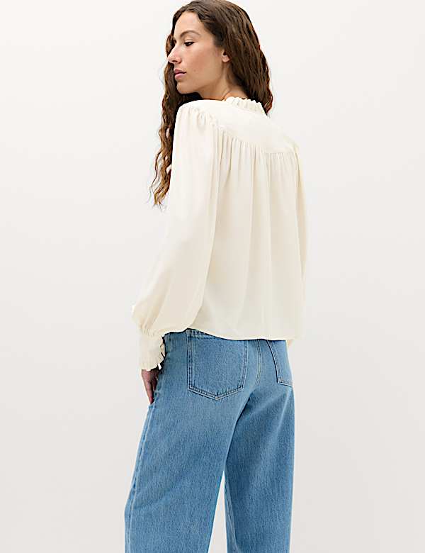 Tie Neck Blouson Sleeve Blouse