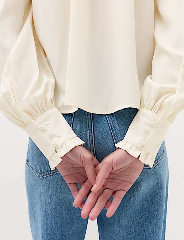 Tie Neck Blouson Sleeve Blouse