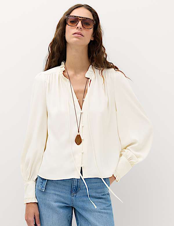 Tie Neck Blouson Sleeve Blouse