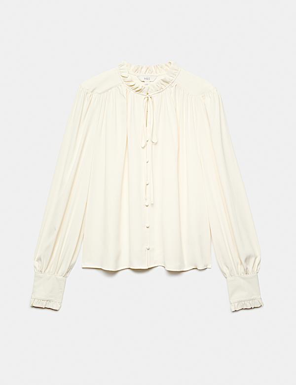 Tie Neck Blouson Sleeve Blouse - CN