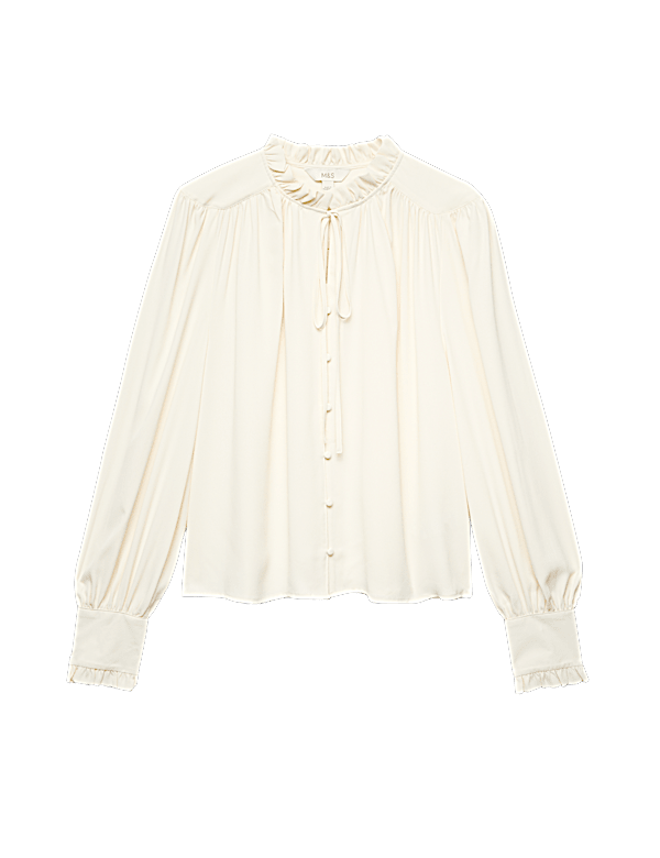 Tie Neck Blouson Sleeve Blouse