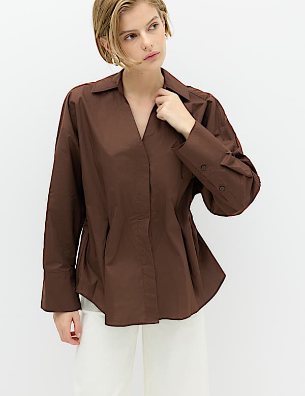 Pure Cotton Collared Waisted Shirt - NO