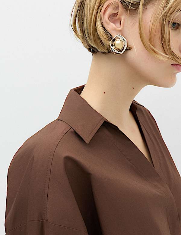 Pure Cotton Collared Waisted Shirt - NO