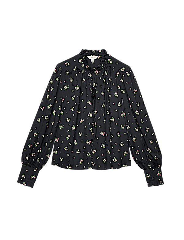 Floral Tie Neck Button Through Blouse