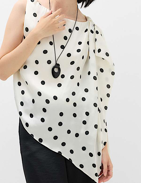Polka Dot Draped Asymmetric Top - BN