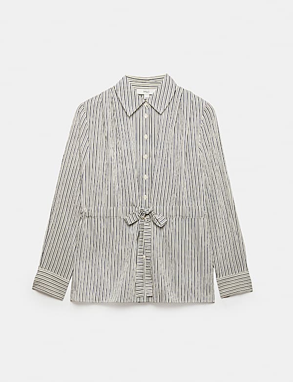 Camisa de rayas con detalle de lazo en la cintura - US