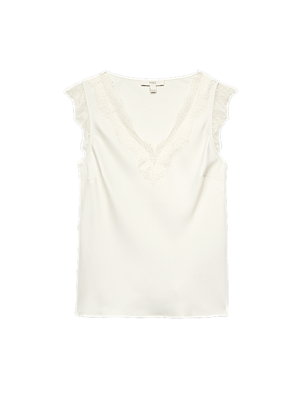 Satin V-Neck Lace Insert Cami Top