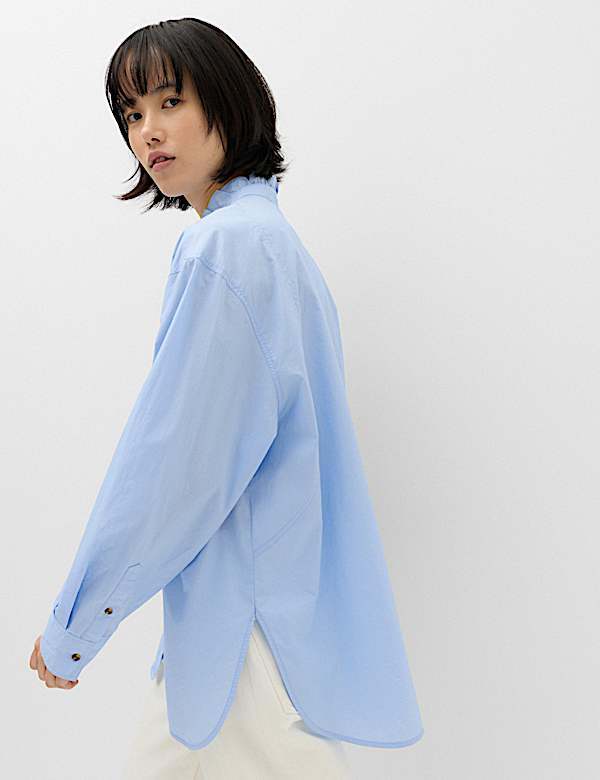Pure Cotton Pie Crust Frill Neck Shirt - LU